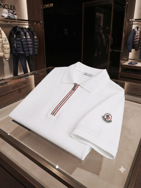 Men's Premium White Polo T-Shirt | Stylish Half-Zip Casual Tee