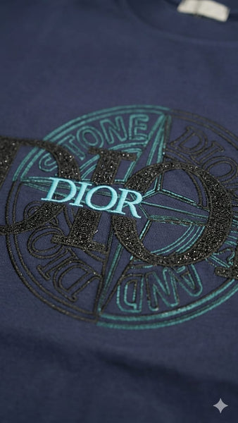 Premium Blue Embroidered Logo Drop Shoulder  T-Shirt for Men