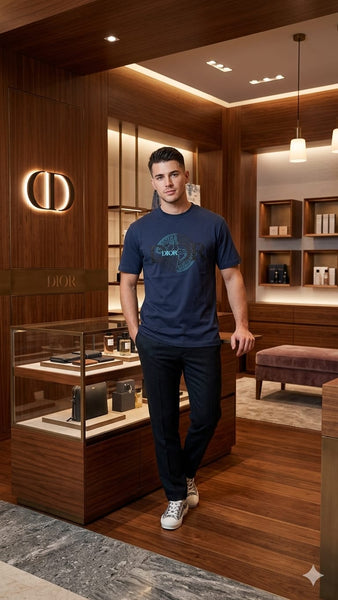 Premium Blue Embroidered Logo Drop Shoulder  T-Shirt for Men