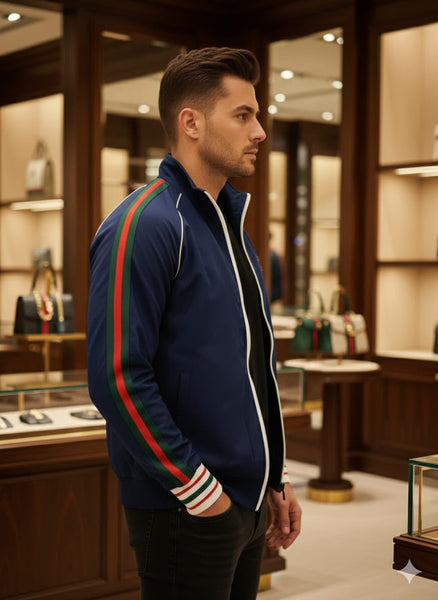 Men's Premium Navy Blue Zip-Up Track Jacket