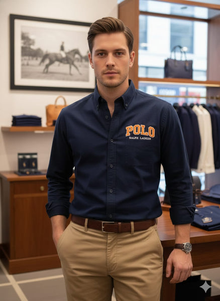 Men's Premium Navy Blue Full Sleeve Casual Shirt Button-Down Collar Regular Fit