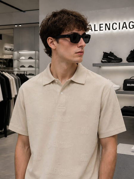 Men's Premium Beige Textured Polo T-Shir Regular Fit | Smart Casual Wear
