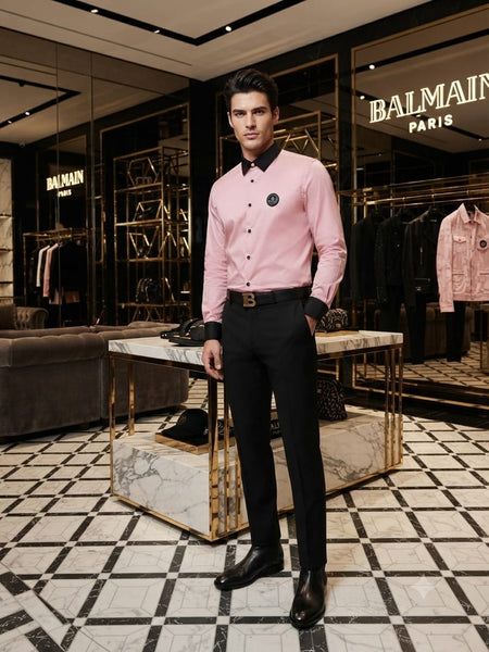 Luxury imported Pink Full Sleeve Formal Shirt Contrast Black Collar