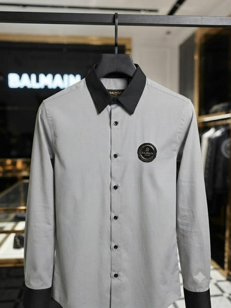 Men's Premium Light Grey Full Sleeve Formal Shirt | Contrast Black Collar |