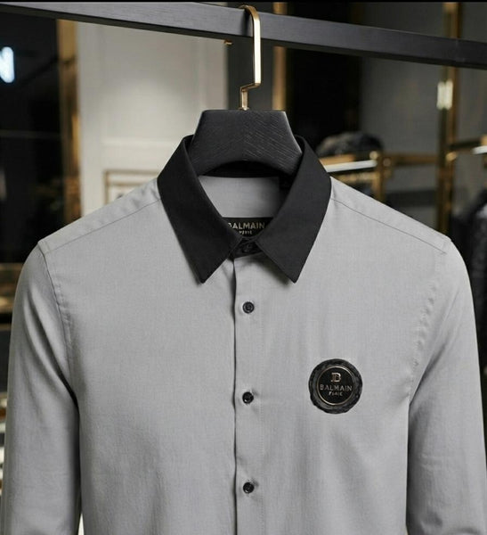 Men's Premium Light Grey Full Sleeve Formal Shirt | Contrast Black Collar |