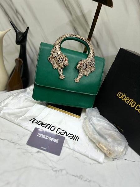 Tiger Handle  Crystal-Embellished Shoulder Bag