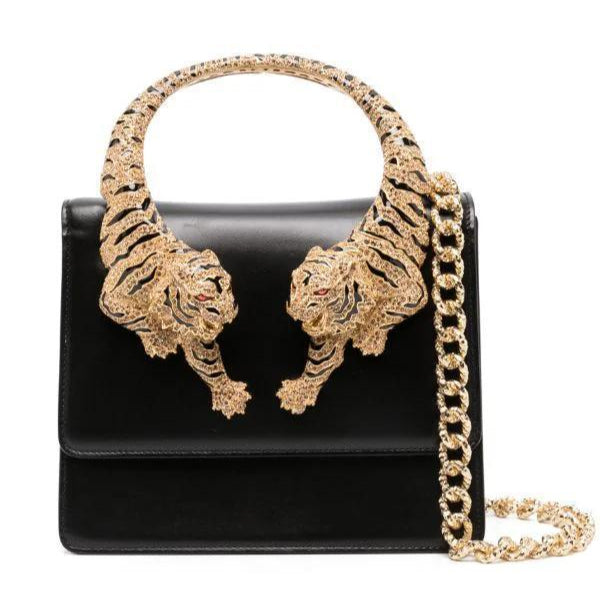Tiger Handle  Crystal-Embellished Shoulder Bag