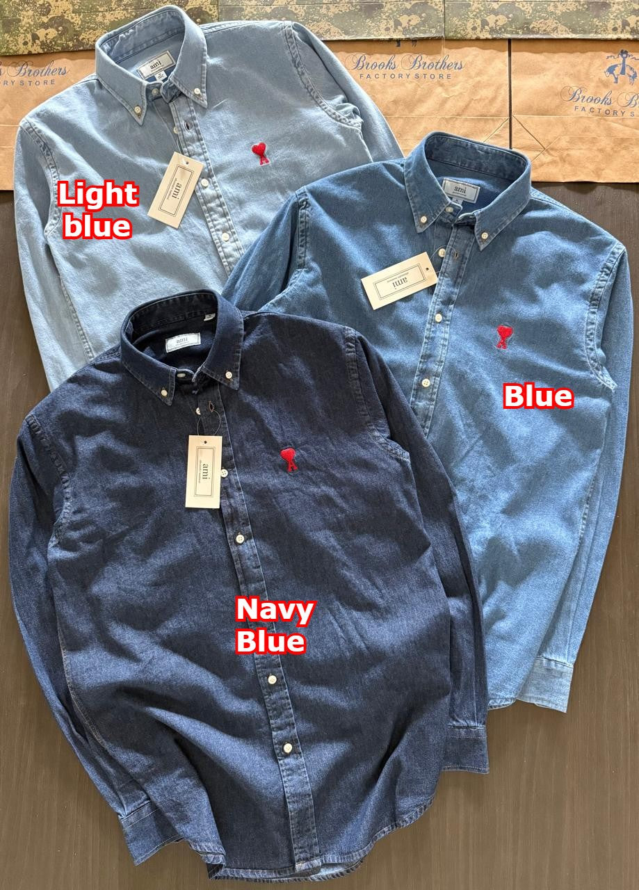 Premium Denim Shirt With Embroidered Hear Logo