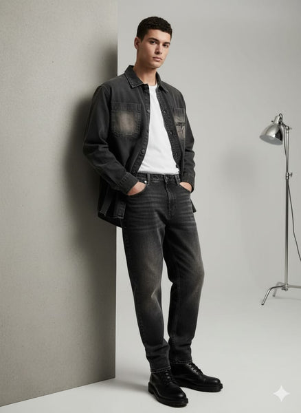 Luxury Balenciaga Vintage-Wash Denim Shirt with Logo Pocket Detail