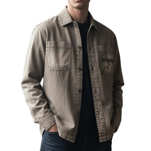 Luxury Balenciaga Vintage-Wash Denim Shirt with Logo Pocket Detail