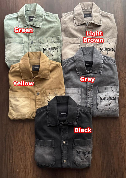 Luxury Balenciaga Vintage-Wash Denim Shirt with Logo Pocket Detail