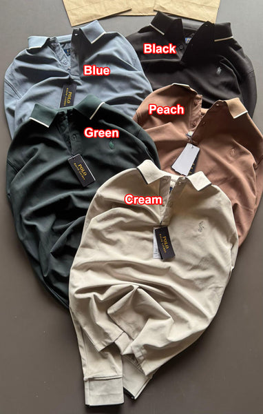 Branded Long-Sleeve Polo Shirt – Premium Casual Wear for Men