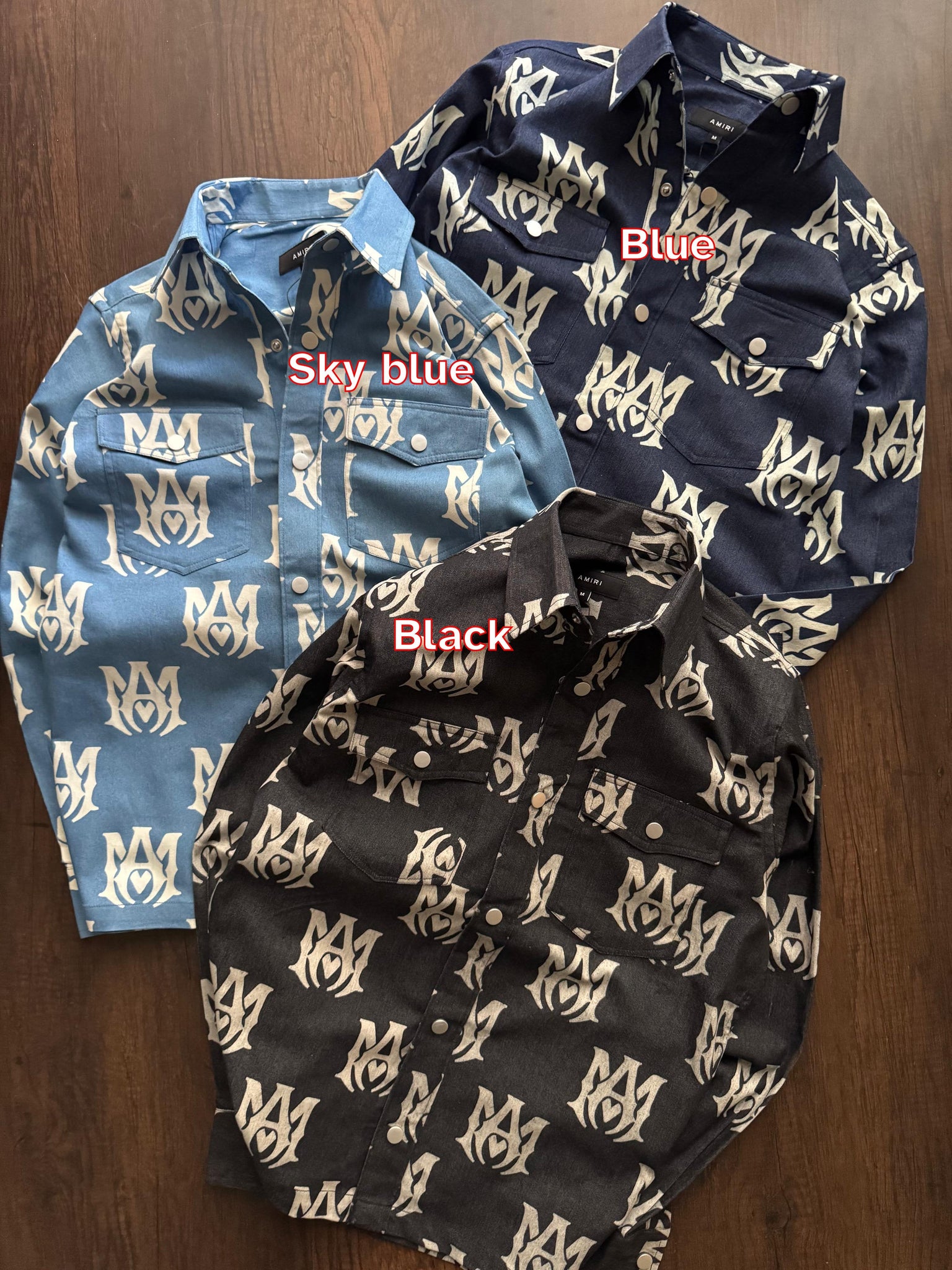 Luxury Branded Monogram Printed  Denim Shirt
