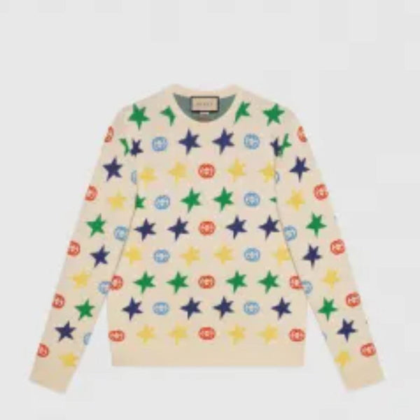Branded Multicolor Star & GG Logo Wool Pullover