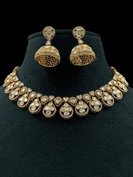 Premium Moissanite Polki Necklace with Intricate Jhumka Earrings