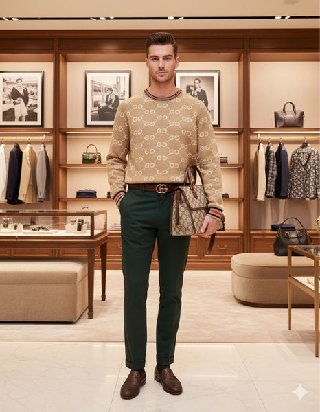 Men Premium GG Jacquard Wool Pullover