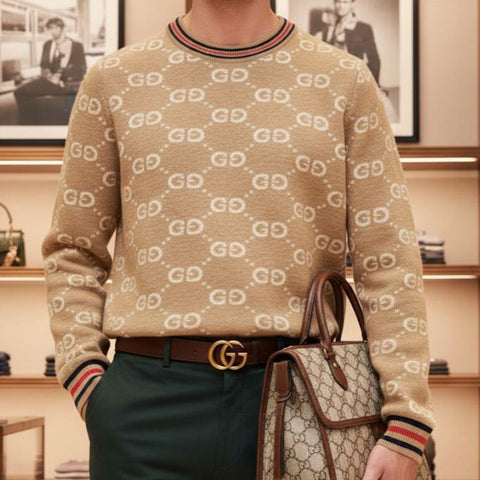 Men Premium GG Jacquard Wool Pullover