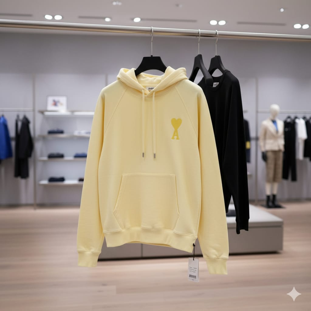 Men Pastel Yellow Pullover Hoodie with Chest Logo Detail
