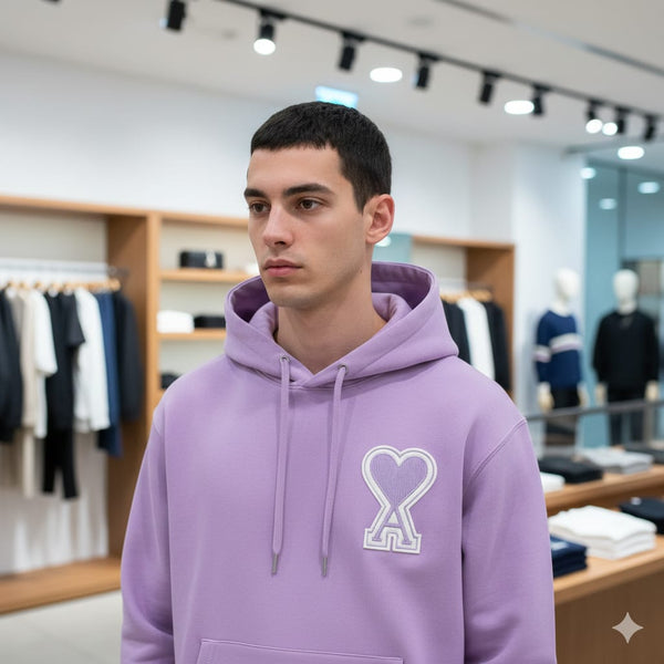 Lavender Hoodie with Heart-A Chest Logo