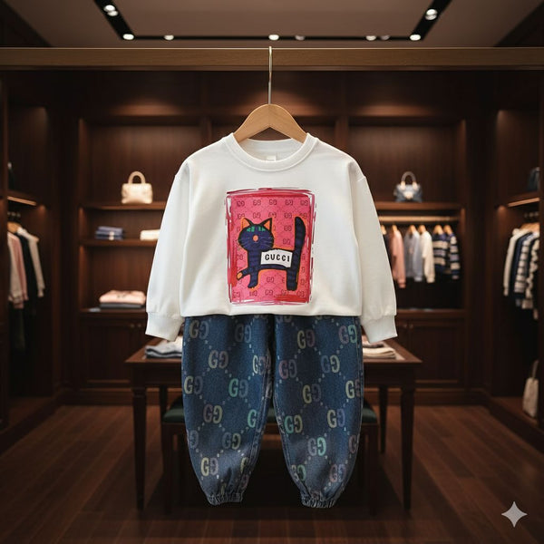 Premium  Cute Cat Printed Regular Fit Track set