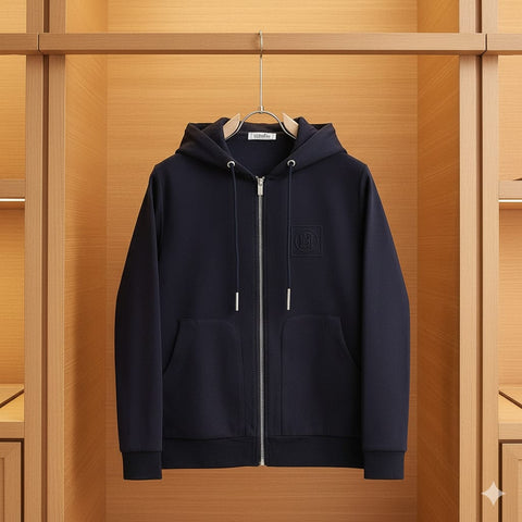 Premium Navy Blue Zip-Up Hoodie with Modern Minimal Design