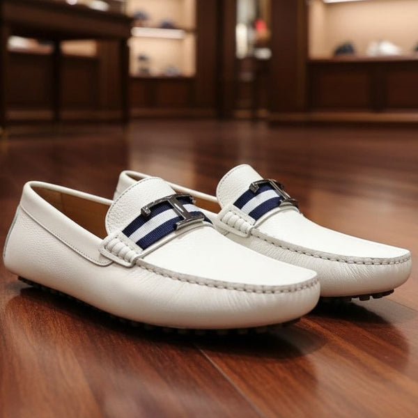 Premium Initial T Logo White  Loafers  For men