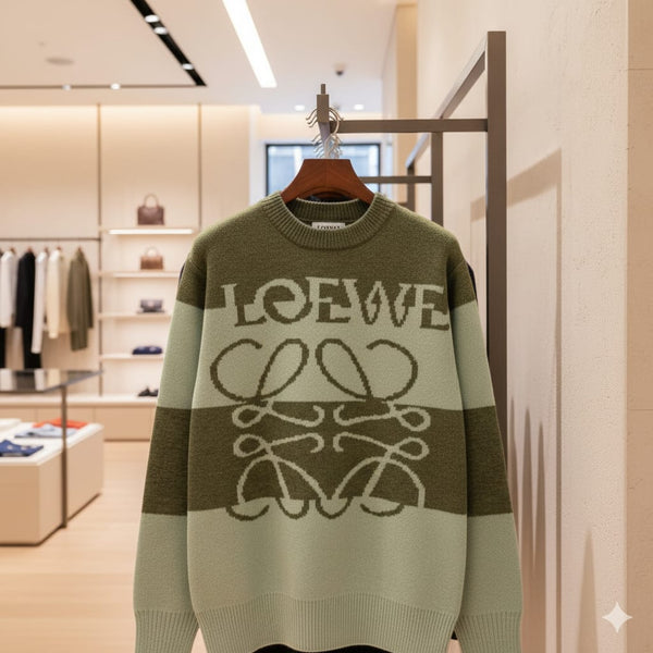 Branded  Green Striped Logo Pullover