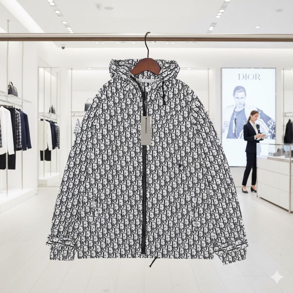 Premium Black Designer Monogram Hooded Jacket