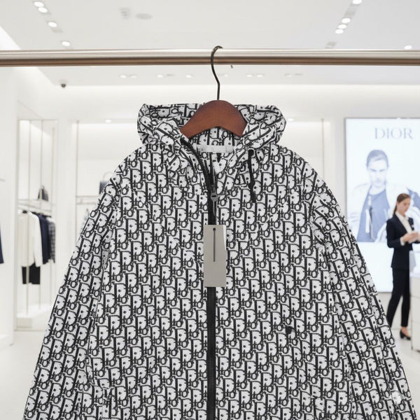 Premium Black Designer Monogram Hooded Jacket