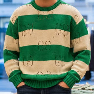 Latest Green & White Striped Crewneck Pullover