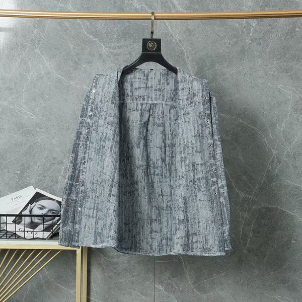 Luxury Textured Blue Long Sleeve Shirt for Men