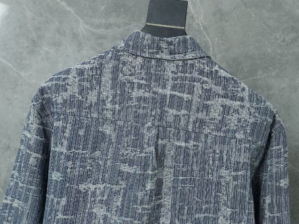 Luxury Textured Blue Long Sleeve Shirt for Men