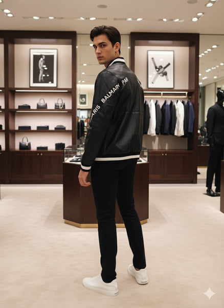 Luxurious Designer Black Varsity Bomber Jacket