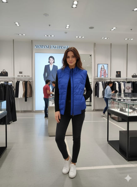 Women’s Blue Quilted Sleeveless Jacket Lightweight & Stylish Layer