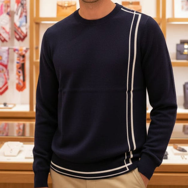 Men’s Wool Pullover with Signature Contrast Stripe Detailing