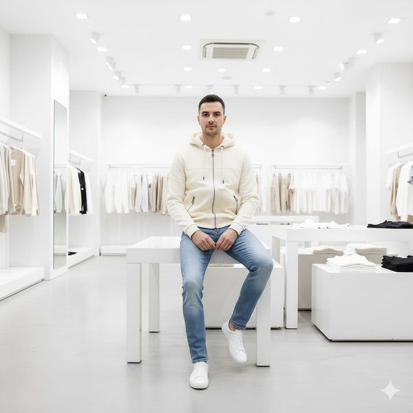 Panelled Zip-Front Hoodie For Men