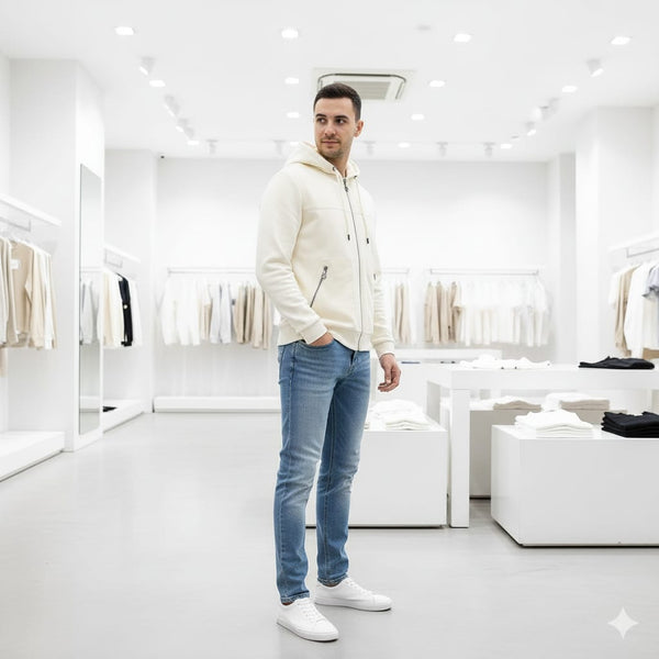 Panelled Zip-Front Hoodie For Men