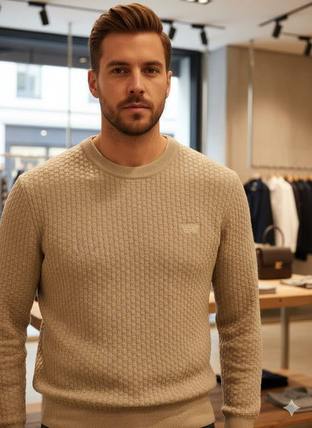 Luxury Imported Textured Brown Knit Sweater for Men