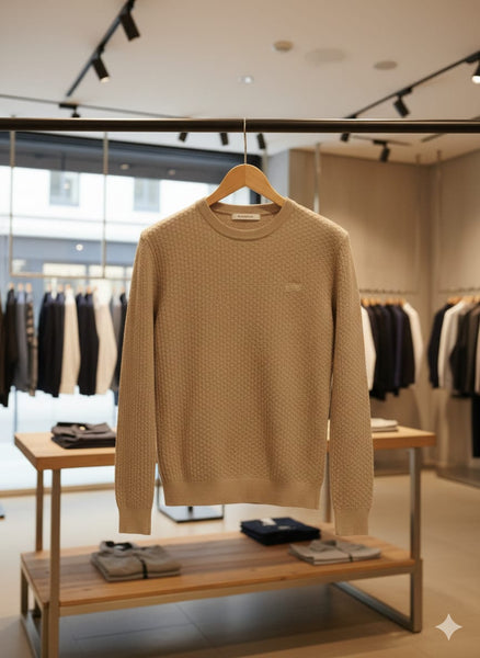 Luxury Imported Textured Brown Knit Sweater for Men