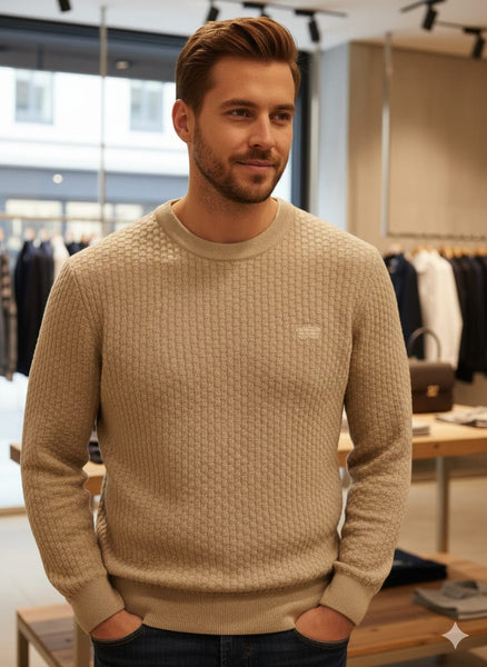 Luxury Imported Textured Brown Knit Sweater for Men