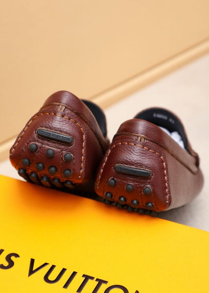 Men’s Brown Leather Slip-On Loafers with Metal Logo Premium Classic Style