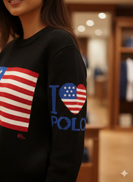 Men’s Premium Black American Flag Knit Sweater