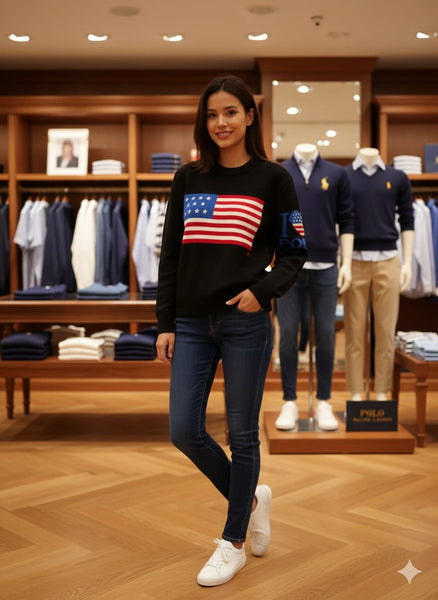 Men’s Premium Black American Flag Knit Sweater