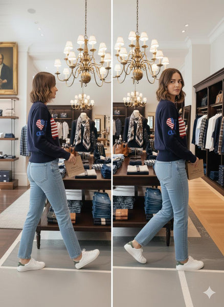 Luxury  Blue Knit Pullover  with Classic American Flag Design