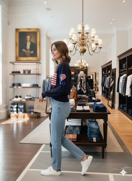 Luxury  Blue Knit Pullover  with Classic American Flag Design