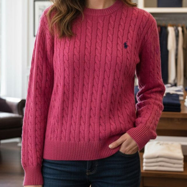 Elegant Rose Pink Cable Knit Sweater for Women