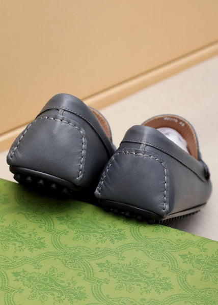 Classic Grey Leather Loafers  Iconic Horsebit Slip-On Shoes