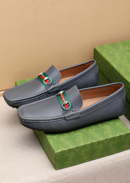 Classic Grey Leather Loafers  Iconic Horsebit Slip-On Shoes