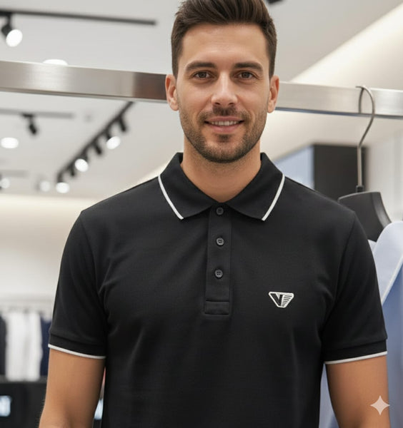 Luxury Black Polo T-Shirt with Contrast Collar Detailing