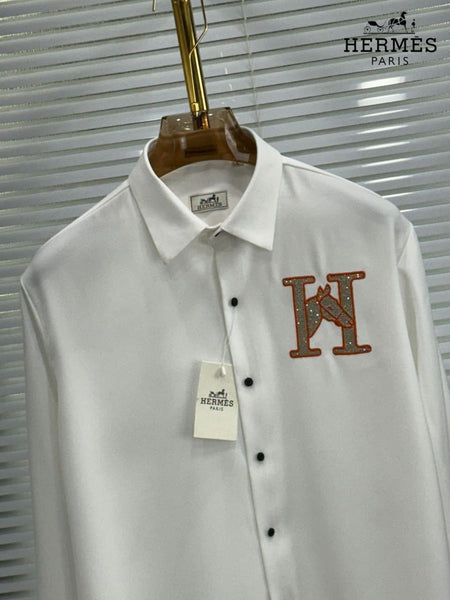 Men’s Luxury Designer White Shirt with Iconic “H” Logo